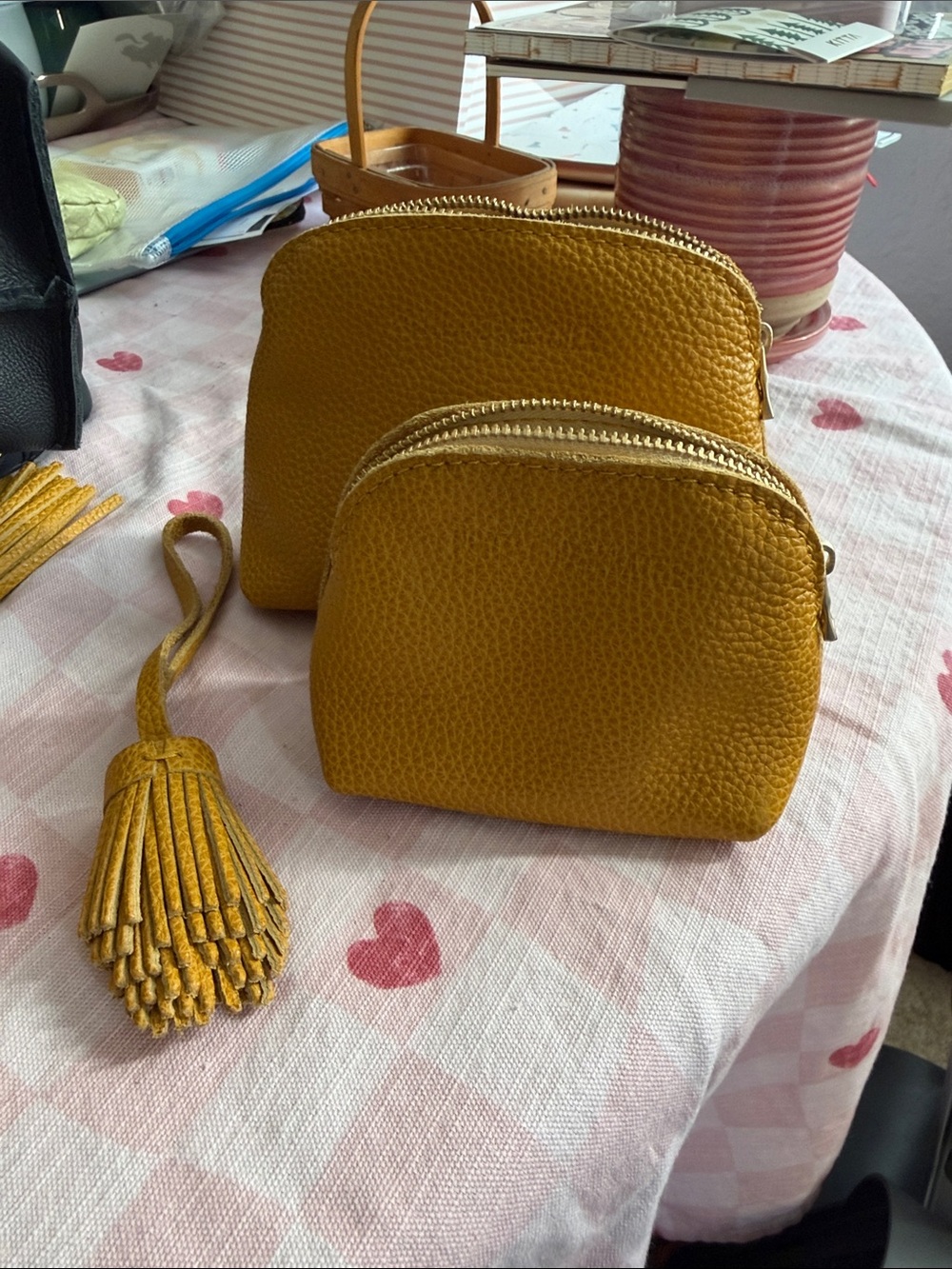 Sunshine! Classic & Mini Luna with sunshine pom tassel ( Portland Leather Goods)